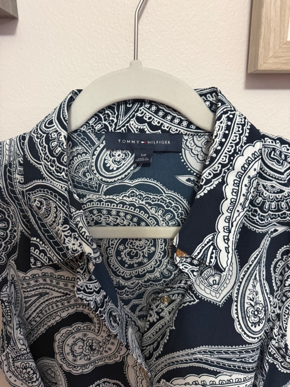 Tommy Hilfiger Navy and White Paisley Button-Down Shirt
